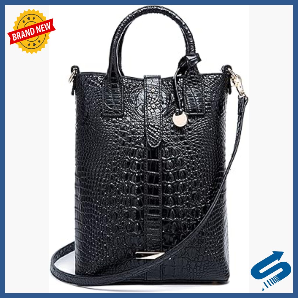 Vegan Leather Crocodile Tote Bag With Shoulder Strap For Work & Travel